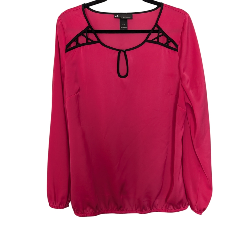 Lane Bryant Hot Pink Long-Sleeve Blouse with Black Trim Sz.14/16